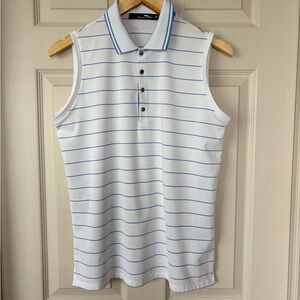 Ralph Lauren Women’s White and Blue Striped Sleeveless Polo Shirt